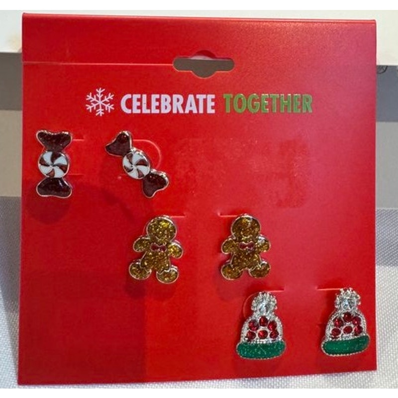 Celebrate Together Holiday Earring Set Gingerbread Candy & Hat Nwt